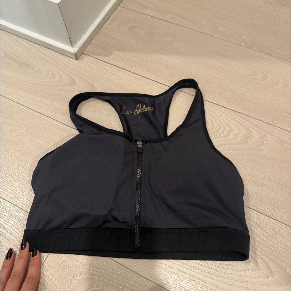 Sam Edelman Charcoal Zip-Front Sports Bra
